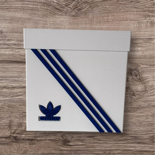 Adidas-Inspired Tissue Box Cover – White with Blue Stripes | Sneaker Room Decor