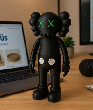 Black Inspired Art Toy – Standing Designer Figurine with Green Eyes