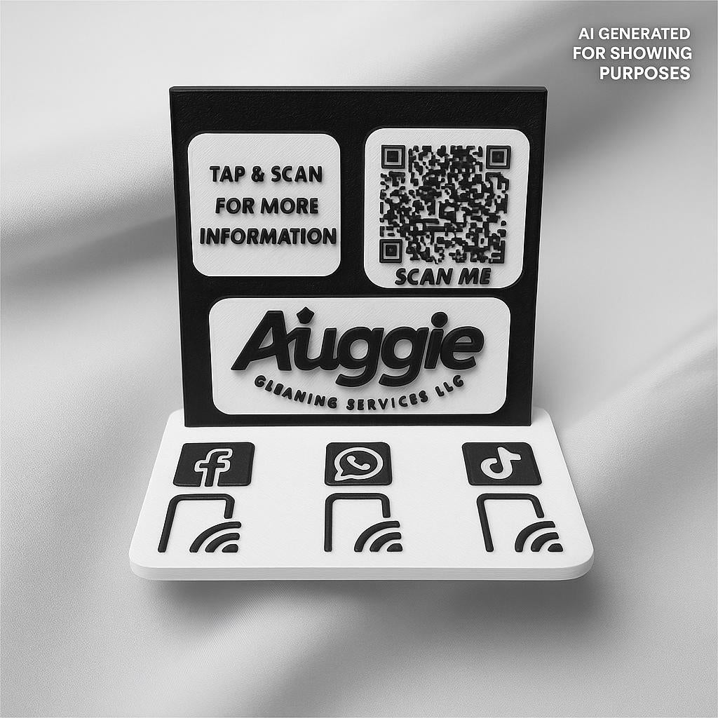 Custom NFC Social Media Stand – Smart Display with QR & Logo Integration